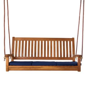 Teak Swing with Blue Cushions