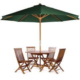 6-Piece 4-ft Teak Octagon Folding Table Set with Green Umbrella