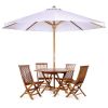 6-Piece 4-ft Teak Octagon Folding Table Set with Royal White Umbrella