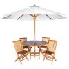 6-Piece 4-ft Teak Round Folding Table Set with White Umbrella