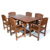 7-Piece Twin Butterfly Leaf Teak Extension Table Dining Chair Set with Blue Cushions