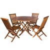 5-Piece 4-ft Teak Round Folding Table Set with Blue Cushions