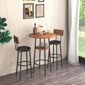 Double Layer Round Bar Table with 2 Bar Stools PU Soft Seat Back Breakfast table.