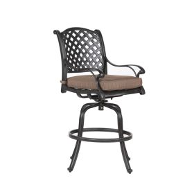 Patio Outdoor Aluminum Bar Stool With Cushion; Set of 2; Dupione Brown