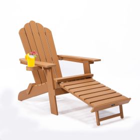 Patio Deck Garden Backyard Furniture Folding Adirondack Chair With Pullout Ottoman With Cup Holder