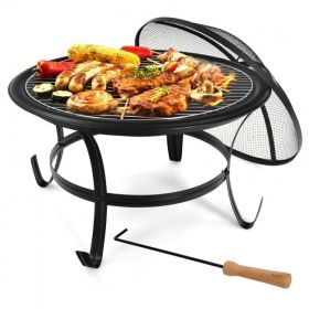 22 Inch Steel Outdoor Fire Pit Bowl With Wood Grate