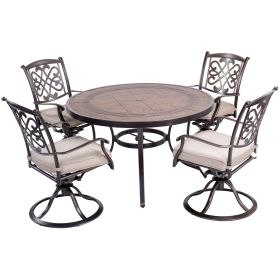 [Only for Pickup] 5 Piece Patio Dining Set Outdoor Furniture, Deep Cushioned Aluminum Swivel Rocker Chair Set with 46 inch Round Mosaic Tile Top Alumi