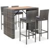 5 Piece Patio Bar Set Poly Rattan and Acacia Wood Gray