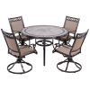 [Only for Pickup] Outdoor 5 Piece Dining Set Patio Furniture, Aluminum Swivel Rocker Chair Sling Chair Set with 46 inch Round Mosaic Tile Top Aluminum