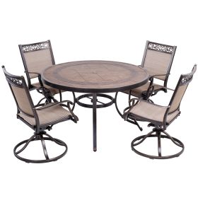 [Only for Pickup] 5 Piece Outdoor Dining Set Patio Furniture, Aluminum Swivel Rocker Chair Sling Chair Set with 48 inch Round Crafttech Top Aluminum T