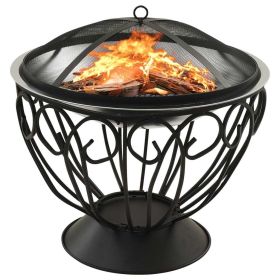 2-in-1 Fire Pit and BBQ with Poker 23.2"x23.2"x23.6" Stainless Steel