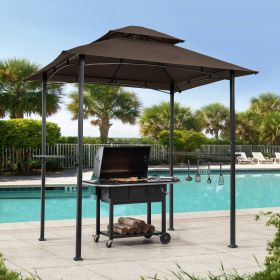 Outdoor Grill Gazebo 8 x 5 Ft; Shelter Tent; Double Tier Soft Top Canopy and Steel Frame with hook and Bar Counters; -Brown