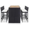 7 Piece Patio Bar Set with Cushions Poly Rattan Black