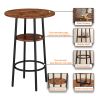 Double Layer Round Bar Table with 2 Bar Stools PU Soft Seat Back Breakfast table.