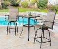 Outdoor Swivel Bar Stools Patio Sling Bar Chairs Padded with Quick Dry Foam, Set of 2