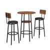 Double Layer Round Bar Table with 2 Bar Stools PU Soft Seat Back Breakfast table.