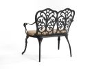 Outdoor Patio Bench; Garden Bench with Cushion All-Weather Cast Aluminum Loveseat for Lawn Front Porch Path Yard Decor Deck Furniture Black