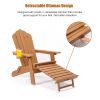 TALE Folding Adirondack Chair with Pullout Ottoman with Cup Holder, Oaversized, Poly Lumber, for Patio Deck Garden, Backyard Furniture, Easy to Instal