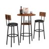 Double Layer Round Bar Table with 2 Bar Stools PU Soft Seat Back Breakfast table.