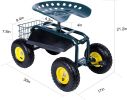 Garden Cart Rolling Work Seat with Tool Tray and 360 Swivel Seat