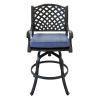 Patio Outdoor Aluminum Bar Stool With Cushion; Set of 2; Navy Blue