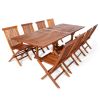 9-Piece Twin Butterfly Leaf Teak Extension Table Folding Chair Set with White Cushions