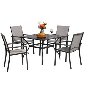 MEOOEM Patio Dining Set  Outdoor Furniture Bistro Metal Table Side Table and Metal Stackable Chairs;  Black (style: American)