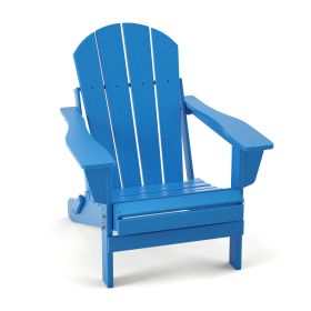 Folding Adirondack Chair;  Fire Pit Chair; Patio Outdoor Chairs All-Weather Proof HDPE Resin for BBQ Beach Deck Garden Lawn Backyard-Navy Blue (Color: Blue)