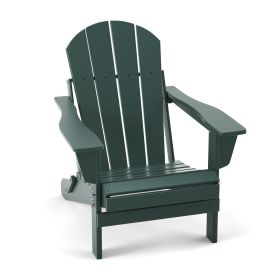 Folding Adirondack Chair;  Fire Pit Chair; Patio Outdoor Chairs All-Weather Proof HDPE Resin for BBQ Beach Deck Garden Lawn Backyard-Navy Blue (Color: Dark Green)