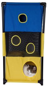 Pet Life Kitty-Square Obstacle Soft Folding Sturdy Play-Active Travel Collapsible Travel Pet Cat House Furniture (Color: Blue, Yellow)