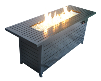 57in Outdoor Gas Propane Fire Pits Table; Aluminum; 50000BTU Firepit Fireplace Dinning Table with Lid; Fire Glass; Retangular; ETL Certification; for (Color: as Pic)