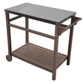 Outdoor Prep Dining Table; Movable Pizza Oven Stand;  Stainless Steel Patio Bar Cart; Patio Grilling Backyard BBQ Grill Cart (Color: brown)