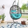 Hanging Egg Chair Outdoor Indoor Patio Swing Chair with UV Resistant Cushion Wicker Rattan Hammock Basket Chair with Stand (Turqoise)