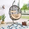 Hanging Egg Chair Outdoor Indoor Patio Swing Chair with UV Resistant Cushion Wicker Rattan Hammock Basket Chair with Stand (Turqoise)