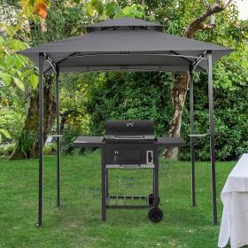 Outdoor Grill Gazebo 8 x 5 Ft; Shelter Tent; Double Tier Soft Top Canopy and Steel Frame with hook and Bar Counters; Grey (Color: as picture)