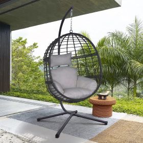 Hanging Chair;  Indoor Outdoor Hanging Egg Chair with Stand;  Durable Wicker Porch Swing Hammock Chair Sets;  Heavy Duty UV Protective Frame and Water (Color: Grey)