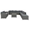 9-piece Outdoor Patio Large Wicker Sofa Set, Rattan Sofa set for Garden, Backyard,Porch and Poolside, Black wicker, Beige Cushion