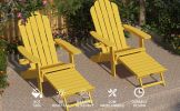 TALE Folding Adirondack Chair with Pullout Ottoman with Cup Holder;  Oversized;  Poly Lumber;   for Patio Deck Garden;  Backyard Furniture;  Easy to I