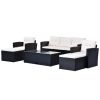 6-piece All-Weather Wicker PE rattan Patio Outdoor Dining Conversation Sectional Set with coffee table, wicker sofas, ottomans, removable cushions (Bl