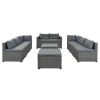 9-piece Outdoor Patio Large Wicker Sofa Set, Rattan Sofa set for Garden, Backyard,Porch and Poolside, Black wicker, Beige Cushion