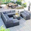 9-piece Outdoor Patio Large Wicker Sofa Set, Rattan Sofa set for Garden, Backyard,Porch and Poolside, Black wicker, Beige Cushion