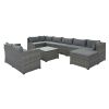 9-piece Outdoor Patio Large Wicker Sofa Set, Rattan Sofa set for Garden, Backyard,Porch and Poolside, Black wicker, Beige Cushion